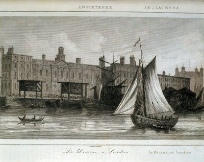 Aduanas de Londres en el río Támesis, Inglaterra (grabado) de Lemaitre