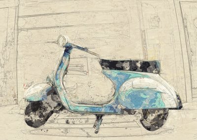 Scooter vintage azul de Lembayung senja studio [Vintage Poster]