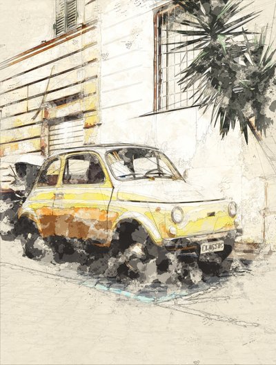Fiat amarillo clásico de Lembayung senja studio [Vintage Poster]