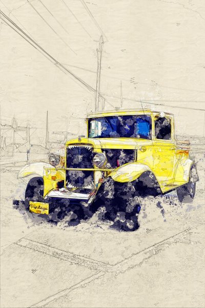 Camioneta clásica amarilla de Lembayung senja studio [Vintage Poster]