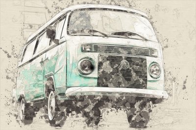Furgoneta retro de color verde azulado de Lembayung senja studio [Vintage Poster]