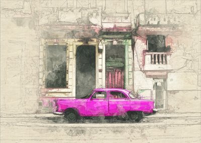 Tranvía vintage rosa de Lembayung senja studio [Vintage Poster]