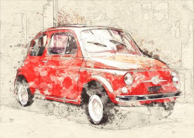 Boceto de un coche clásico rojo de Lembayung senja studio [Vintage Poster]