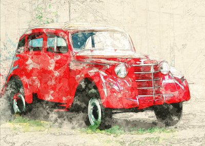 Coche viejo rojo de Lembayung senja studio [Vintage Poster]