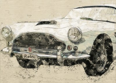 Boceto de un coche clásico retro de Lembayung senja studio [Vintage Poster]