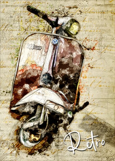 Viaje en scooter retro de Lembayung senja studio [Vintage Poster]