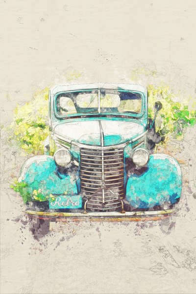 Camioneta retro de color verde azulado de Lembayung senja studio [Vintage Poster]