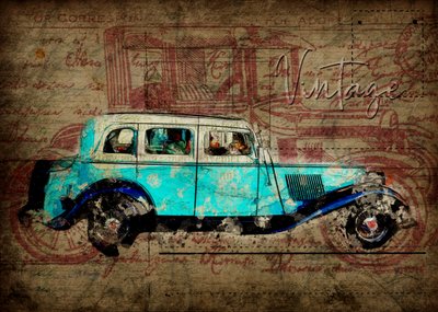 Coche vintage rústico de Lembayung senja studio [Vintage Poster]