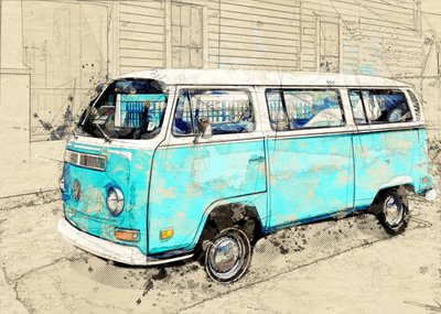 Furgoneta camper azul vintage de Lembayung senja studio [Vintage Poster]