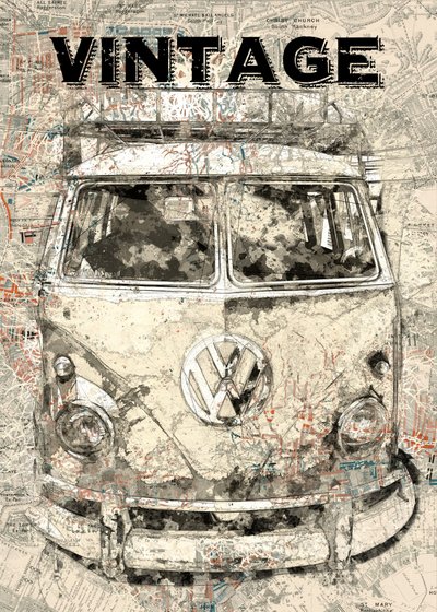 Mapa de viaje en autobús vintage de Lembayung senja studio [Vintage Poster]
