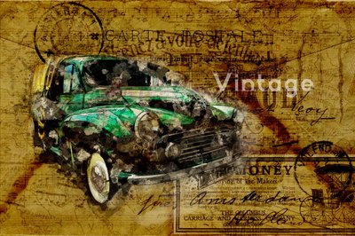 Mapa de viaje en coche clásico de Lembayung senja studio [Vintage Poster]