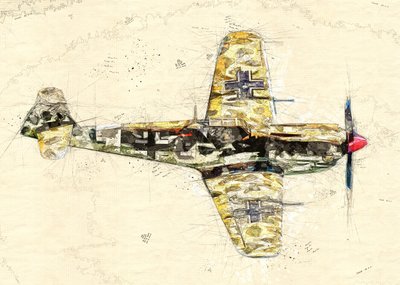 Boceto de un avión de combate clásico de Lembayung senja studio [Vintage Poster]