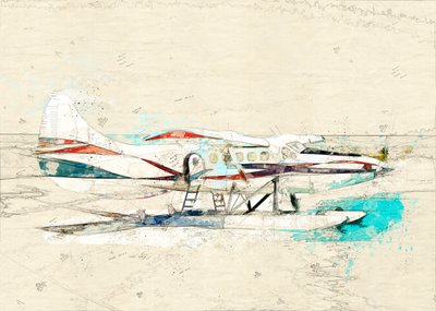 Boceto de un hidroavión antiguo de Lembayung senja studio [Vintage Poster]