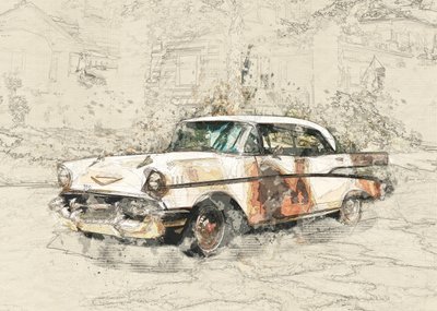 Coche clásico desgastado por el paso del tiempo de Lembayung senja studio [Vintage Poster]