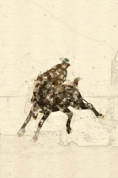 Jinete de bronco del Oeste de Lembayung senja studio [Vintage Poster]