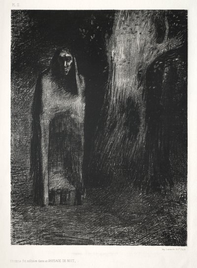 El Hombre Estaba Solo en un Paisaje Nocturno de Lemercier and Cie.