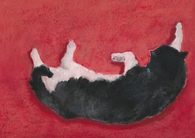 Perro feliz sobre fondo rojo de Lena Ru