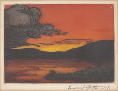 Puesta de sol en el lago (aguafuerte y aguatinta en color) de Lendall Pitts