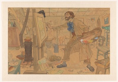 Estudio de un pintor moderno (título original del objeto) de Leo Gestel (signed by artist)