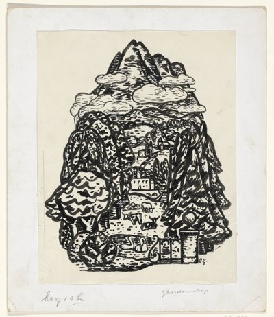 Paisaje de montaña con árboles y ganado de Leo Gestel (signed by artist)