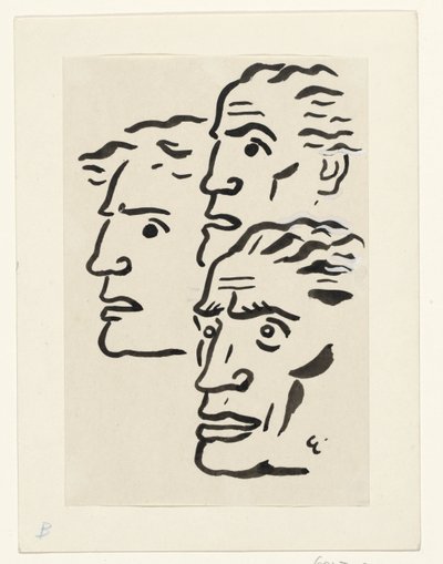 Los rostros de tres hombres de Leo Gestel (signed by artist)