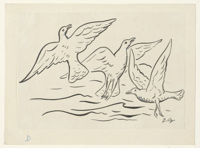 Tres pájaros en el cielo sobre el mar de Leo Gestel (signed by artist)
