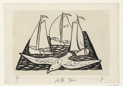 Tres veleros y una gaviota de Leo Gestel (signed by artist)