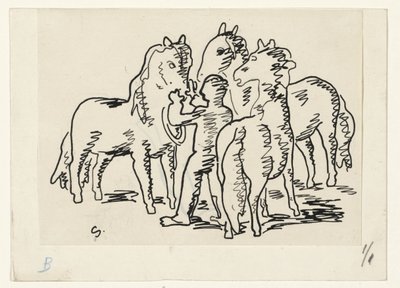 Hombre con tres caballos de Leo Gestel (signed by artist)