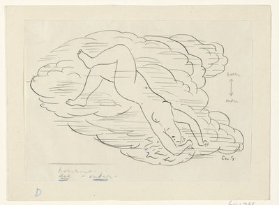 Mujer desnuda en las nubes de Leo Gestel (signed by artist)