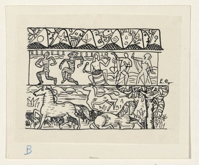 Caballos, gente bailando y máscaras de Leo Gestel (signed by artist)