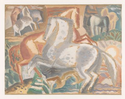 Caballos en el paisaje de Leo Gestel (signed by artist)
