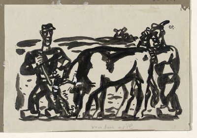 Dos granjeros con una vaca de Leo Gestel (signed by artist)