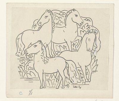 Cuatro caballos de Leo Gestel (signed by artist)