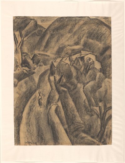 Mujer con una jarra en la cabeza en una carretera de alta montaña de Leo Gestel (signed by artist)