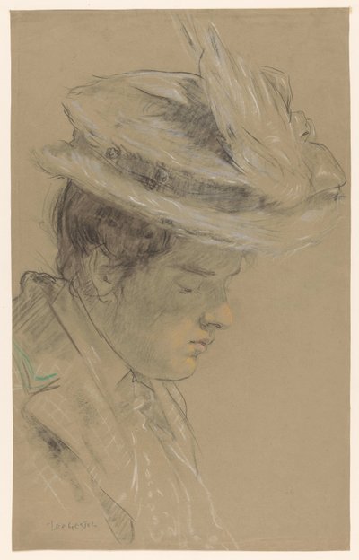 Mujer con sombrero, mirando hacia abajo de Leo Gestel (signed by artist)