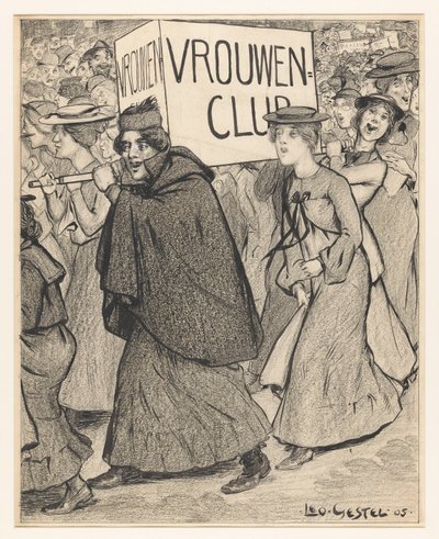 Mujeres en un desfile de clubes femeninos de Leo Gestel (signed by artist)