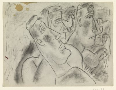 Tres granjeros en un prado con caballos de Leo Gestel