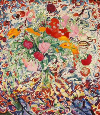 Flores delante de un paño floreado de Leo Gestel