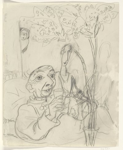Caricatura de Leo Gestel en su lecho de enfermo de Leo Gestel