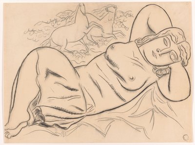 Mujer desnuda recostada con caballos de Leo Gestel