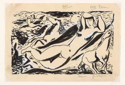 Mujer reclinada con dos caballos de Leo Gestel