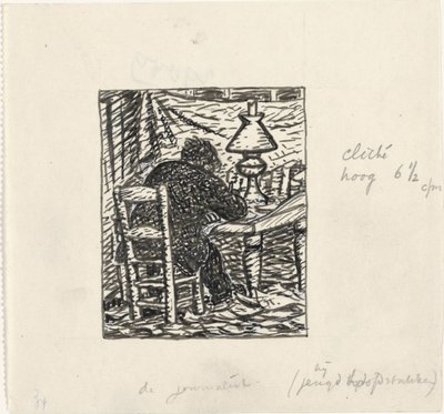 Un hombre escribe en una mesa de Leo Gestel
