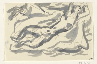 Mujer y caballo desnudos en el mar de Leo Gestel
