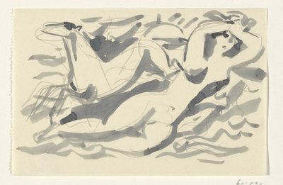 Mujer y caballo desnudos en el mar de Leo Gestel