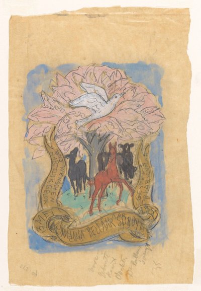 Dibujo de diseño para una felicitación por el nacimiento de Juliana Bellaar Spruyt de Leo Gestel