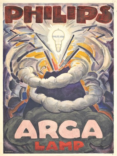Póster publicitario de la lámpara Philips Arga, c.1918 de Leo Gestel
