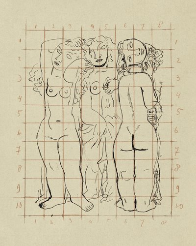 Boceto de tres mujeres desnudas de Leo Gestel