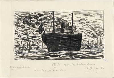Un barco entra en el puerto de Londres (título en el objeto) de Leo Gestel
