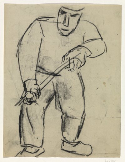 Hombre de pie con bastón en las manos de Leo Gestel