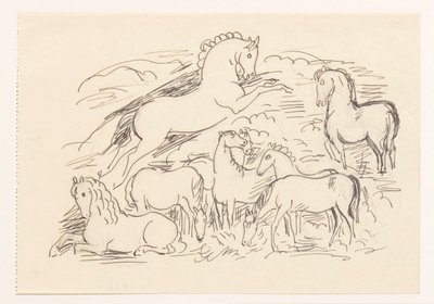 Hoja de estudio con ocho caballos de Leo Gestel